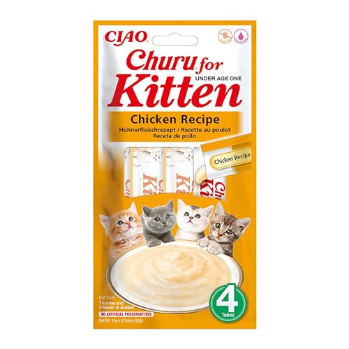 Churu Katzensnacks für Kätzchen Kitten - gesunde Leckerlies für Junge Katzen unter 12 Monaten Huhn 4 Stück x 14g