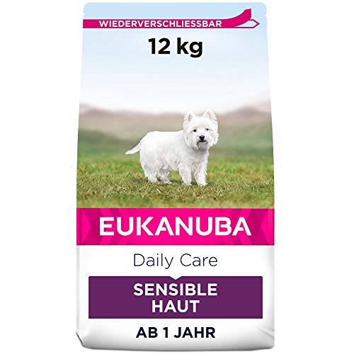 Eukanuba Daily Care Sensitive Skin Hundefutter - Trockenfutter für Hunde mit sensibler Haut Hyoallergenes Futter mit Fisch 12 kg