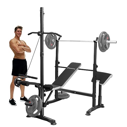 Edostory Olympisches verstellbares Hantelbank-Set Gewicht-Kabelzugsystem Trainingsgeräte für Heimtraining Bankdrücken mit Preacher-Curl Beinentwickler Heim-Fitnessstudio Ganzkörpertraining