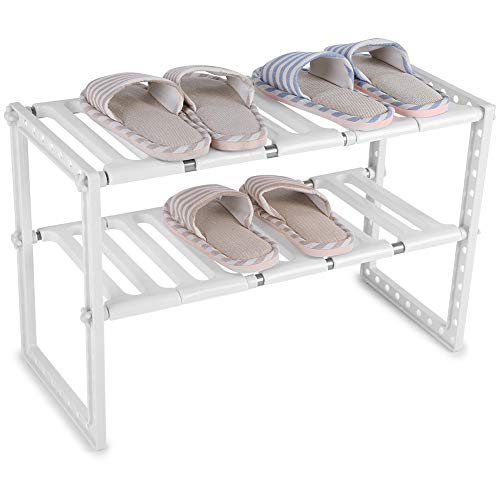Erweiterbares Schuhregal mit 2 Ebenen schmal stapelbar Organizer für Kinder platzsparender Schuhständer 53 x 26 x 38 cm ideal für kleine Räume und aufgeräumte Häuser