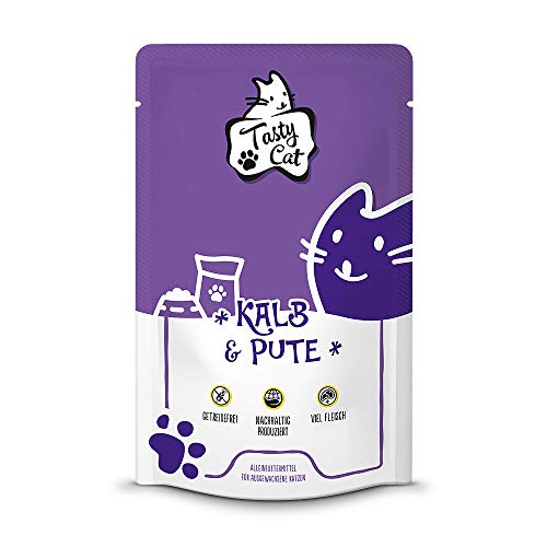 Tasty Cat Nassfutter für Katzen Kalb Pute 12 x 125g. getreidefrei zuckerfrei