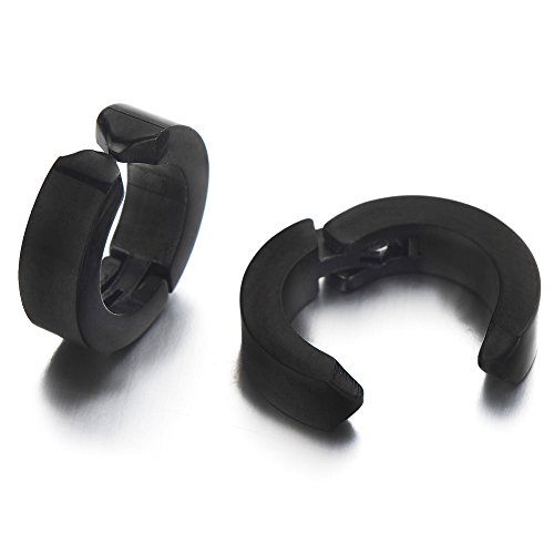 Paar Click-on Schwarz Creolen für Herren Damen Edelstahl Huggie Ohr Manschette Ohrringe Fake Piercing