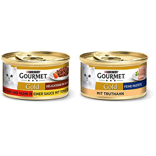 PURINA GOURMET Gold D licatesse en Sauce Katzenfutter nass mit Rind und Huhn 12er Pack 12 x 85g Gold Feine Pastete Katzenfutter nass mit Truthahn 12er Pack 12 x 85g