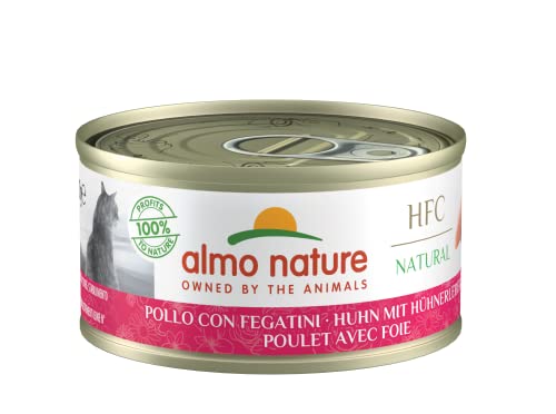 Almo Nature HFC Natural Nassfutter für ausgewachsene Katzen Huhn und Leber 24 Packungen 70 g