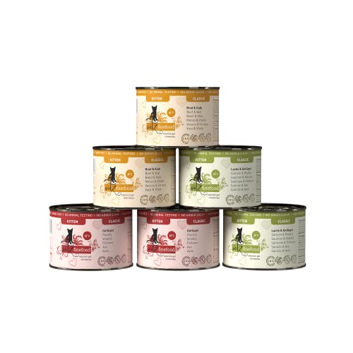 catz finefood Kitten Multipack Katzenfutter nass - Feinkost Kitten Nassfutter für Junge Katzen ohne Getreide und Zucker mit hohem Fleischanteil 6 x 200g Dosen