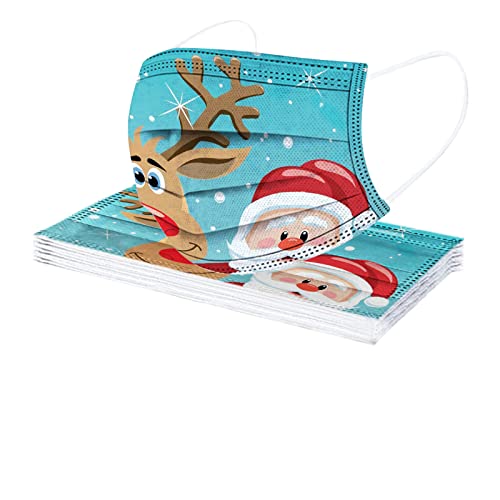 AMDOLE 10ück Weihnachten Einweg Schneemann Elch Motiv Bunt Gedruckt Nasenschutz Atmungsaktiv Bandanas Herren Damen