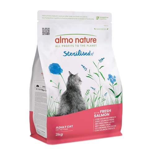 Almo Nature Sterilised - Trockenfutter für Sterilisierte Katzen mit Frischem Lachs - Mit Niedrigem Magnesiumgehalt und Ballaststoffen zur Gewichtskontrolle - 2kg Beutel