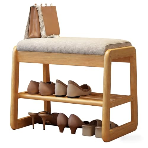 zxhrybh Schuhregal für den Flur mit Baumwoll- und Leinenkissen 2-stufiges Schuhregale Platzsparender Organizer für Flur Wohnzimmer Hauswirtschaftsraum Natural 47.2in 120cm