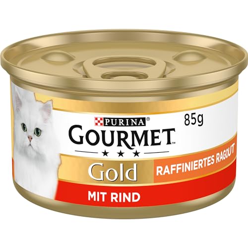  Gold Raffiniertes Ragout Katzenfutter nass Rind 12er Pack 12x 85g