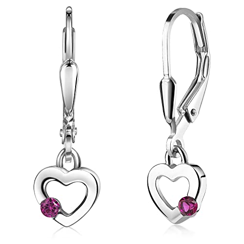 Materia Kinder Ohrringe Herz Silber 925 Mädchen Ohrhänger Zirkonia pink SO-493-Pink
