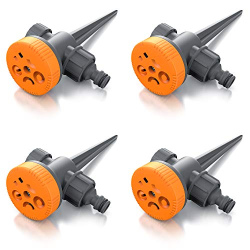 Brandson - Rasensprenger 4er Set - 5 Fach Rasensprinkler - Flächenregner Garten Sprinkler - für Verschiedene Flächenarten Kreis Halbkreis Viertelkreis Fächer beidseitig Strahl - mit Wählscheibe