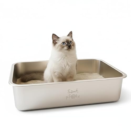 Samtpfote Pure Offene Edelstahl Katzentoilette 60 40 15 cm Antibakterielle geruchsneutrale und Kratzfeste Ausführung aus rostfreiem Stahl Hygienisch langlebig und leicht zu reinigen