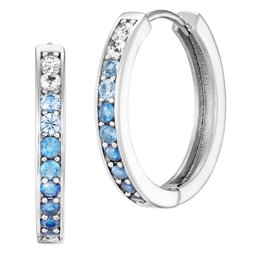 Engelsrufer Damen Ocean Creolen aus Sterling Silber - besetzt mit 26 weißen bis blauen Zirkonia Steinen - Clipverschluss - nickelfrei