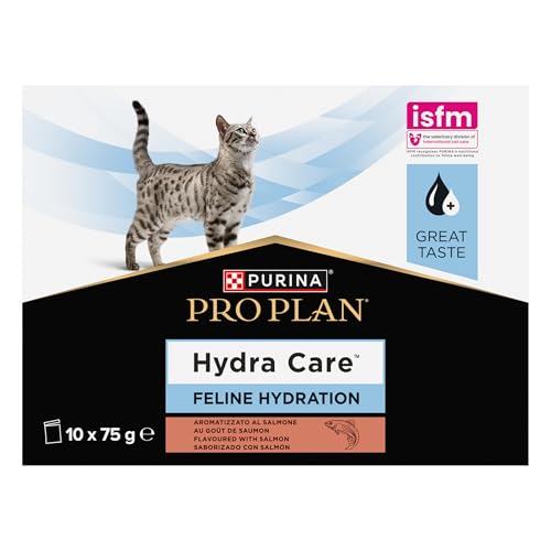 Purina Pro Plan Hydracare Katze Ergänzungsfuttermittel für Erwachsene Katzen hydratisiert zu bleiben mit Lachs Beutel 10 x 75 g