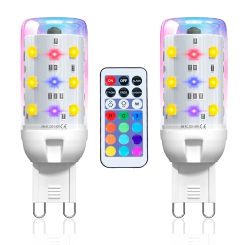 Lamptobe 2W RGBW G9 LED Dimmbar Farbwechsel Glühbirne mit Fernbedienung 12 RGB Farben Warmweiß 3000K 4 Modi AC100-240V für Bar KTV Party Hochzeit 2er-Pack