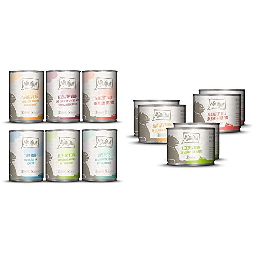 MjAMjAM - Premium Nassfutter für Katzen - Mixpaket III - Wild Kaninchen Pute Ente Geflügel Herzen Huhn Rind Premium Nassfutter für Katzen - Mixpaket I - Huhn Rind Herzen 6er Pack