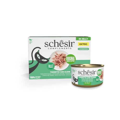 Schesir Thunfischfilets mit Algen in Gelee ergänzendes Nassfutter für Katzen Originalrezept 100% natürlich 6 Dosen 70 g
