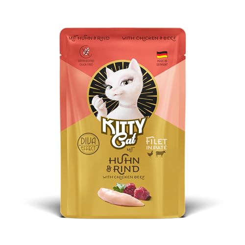 KITTY Cat Filet in Pat Rind 6x Nassfutter für Katzen feinstes Taurin Lachsöl und Grünlippmuschel getreidefrei extra viel Fleisch Made in Germany