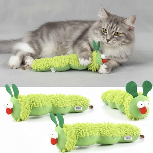 Generisch Interaktives Katzenspielzeug mit Katzenminze Weiche Plüsch Raupe Grün für Zahnhygiene und Aktivität