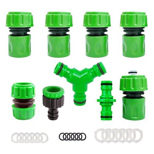 9 Stück Garten Schlauchkupplung 3 4 Zoll Kupplung Schlauchanschluss Satz mit Schlauchverbinder 3 4 Zoll Zwei Wege Kupplung Y Verteil 2in1 Wasserhahn Anschluss für Gartenschlauch Schneller Anschluss