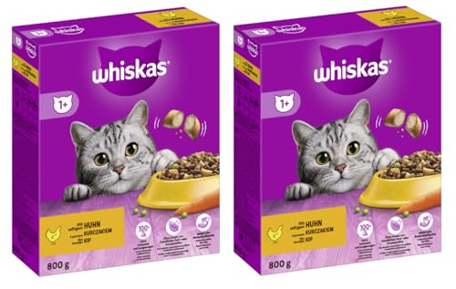 Whiskas Karton Trockenfutter 2x800g - Verschiedene Geschmacksrichtungen Huhn Lamm Rind 2x800g Huhn