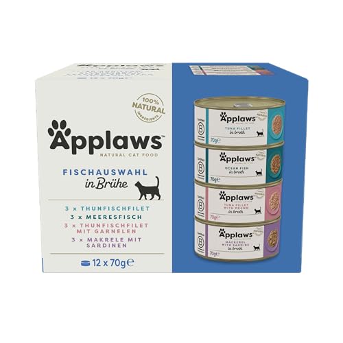 Applaws 100% natürliches Premium Nassfutter für ausgewachsene Fisch Multipack Auswahl in Brühe   Packung mit 12x 70g Dosen