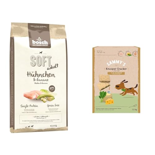 Bundle Bosch HPC Soft Hühnchen Banane halbfeuchtes Hundefutter für ausgewachsene Hunde Aller Rassen 1 x 12.5 kg Sammy s Knusper-Cracker mit Käse- und Spinatfüllung 1 x 1 kg