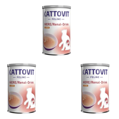 Kattovit Niere Renal-Drink Huhn 3er Pack 3 x 135 ml Ergänzungsfuttermittel für ausgewachsene Katzen Fleischstückchen mit Huhn Zur Unterstützung der Nierenfunktion