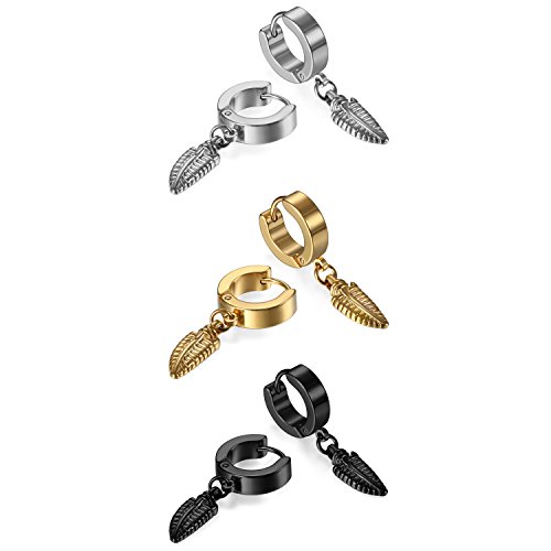 OIDEA Creolen mit Feder Hängend Set Hochwertig Elegant Ohrringe in Silber Schwarz Gold 3 Paare