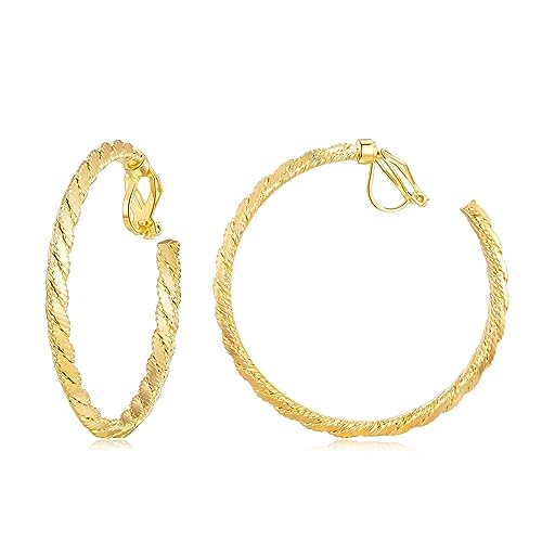 QUKE Schwingbare On nicht durchbohrte Ohren goldene Kreolen für Frauen und Mädchen Vergoldet