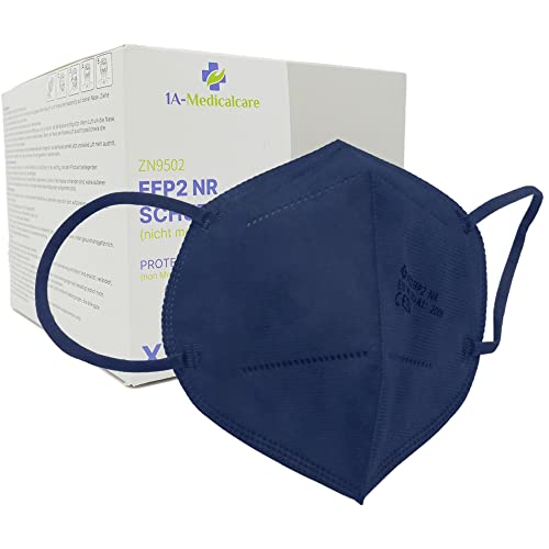 1A-Medicalcare 20x FFP2 Atemschutzmasken CE 2834 zertifiziert Einzelverpackung in PE-Beuteln 5-Lagen inkl. Ohrentlastungsclips atmungsaktiv angenehmes Tragegefühl Blau