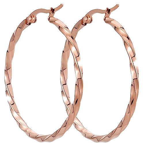 BONNYBIRD Rosegold Groß Gedreht   Kreolen 40mm Hoops