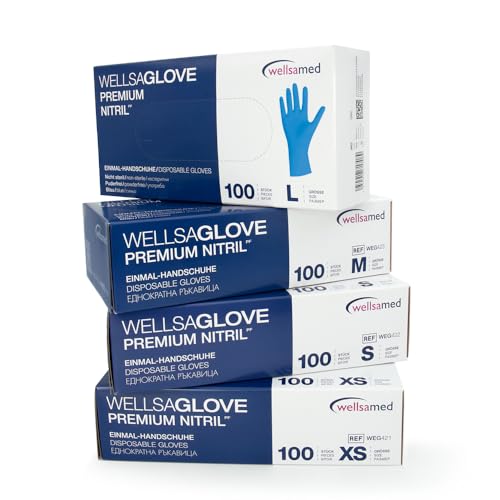 Wellsamed Premium Nitril Einweghandschuhe Blau Größe XS Puderfrei 1000 Stück 10 x 100 Latexfrei