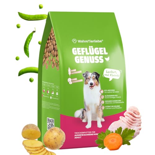 WAHRE TIERLIEBE - Geflügel Genuss - Premium Hundefutter Trocken Made in Germany I Trockenfutter für Hunde Getreidefrei ohne Zuckerzusatz Perfekt für Muskelaufbau EIN Gesundes Fell