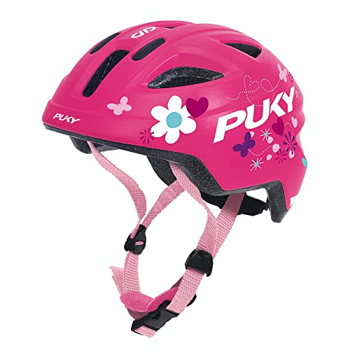 PUKY PH 8 Pro-S Fahrradhelm für Kinder Größe S - 45-51 cm mit integriertem Insektenschutz Farbe Pink mit Flower-Design