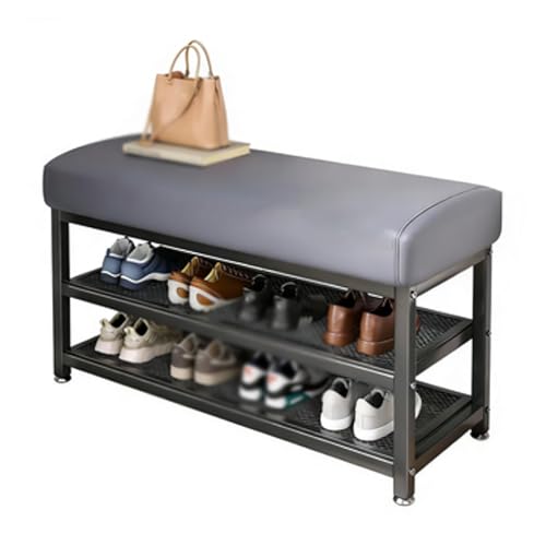 Große Schuhbank für Eingangsbereich mit gepolstertem Sitz Flur Schuhregal für Schlafzimmer und Wohnzimmer Grau