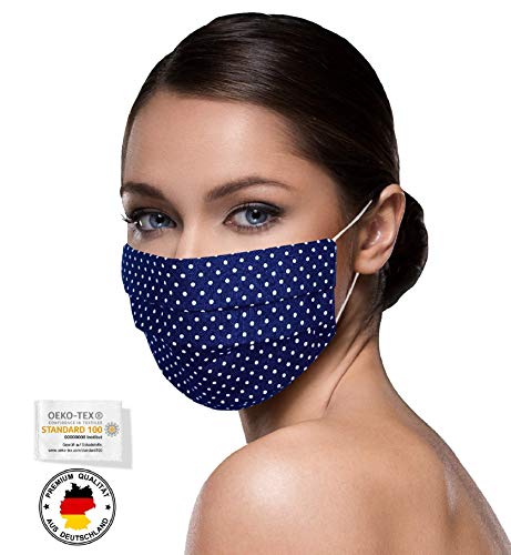 Unisex Stoffmasken Mundschutz Maske Stoff 100% Baumwolle Mund Nasen Schutzmaske mit Motiv Mund und Nasenschutz Maske waschbar DUNKELBLAU kleine Punkte