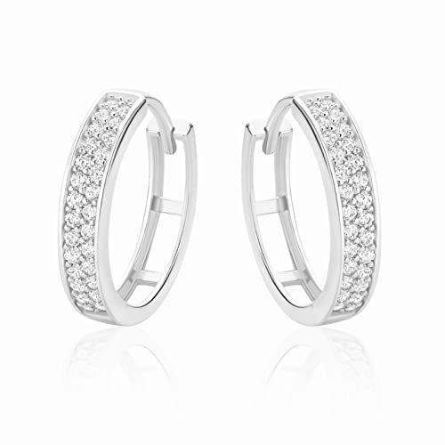 PRINS JEWELS 9 Karat 375 Hochglanz Weißgold Ohrringe Creolen mit Zirkonia Steinen - HLK-29-1-375WG