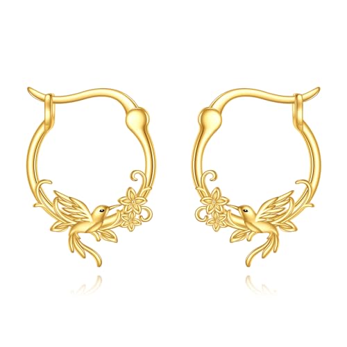 Gold-Creolen 10 Karat gold Kolibri-Anhänger kleine Tier-Creolen feine Gold-Mini-Ohrringe Schmuck Geschenke für Frauen und Mädchen