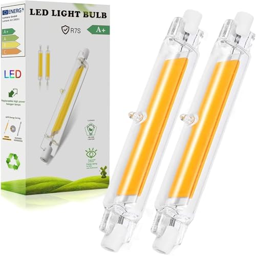 Anugsoe R7S LED 78mm Dimmbar Lampen 10W R7S LED Leuchtmittel Warmweiß 3000K Ersatz Für Halogenstab J78mm 100W 1000LM Kein Flackern 360 Strahlbeleuchtung AC 220V-240V 2er Pack