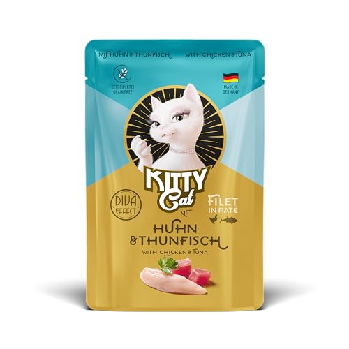 KITTY Cat Filet in Pat Huhn Thunfisch 6x Nassfutter für Katzen feinstes Taurin Lachsöl und Grünlippmuschel getreidefrei extra viel Fleisch Made in Germany