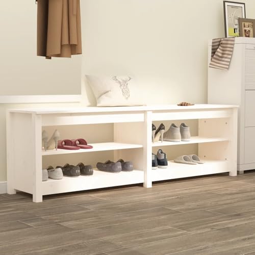 Gecheer Schuhbank Weiß 160x36 5x50 cm Massivholz Kiefer Schuhorganizer Schuhregal Sitzbank für Eingangsbereich Garderobe Wohnzimmer821725