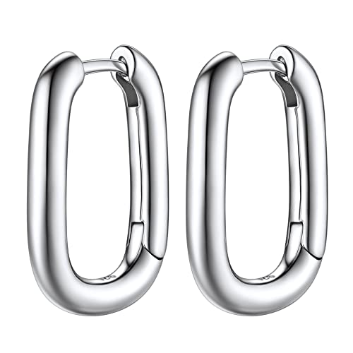 Bestyle Creolen Eckig Silber 925 Wasserfeste Rechteckige Hoops Statement Ohrringe Damen Helix Piercings Minimalistischer Ohrschmuck für Damen Mädchen