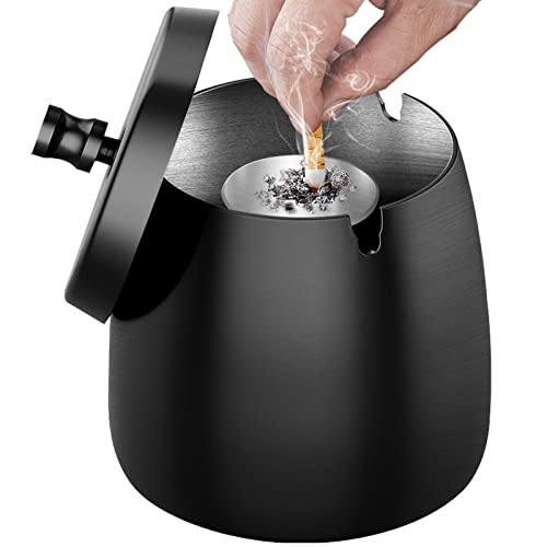  Deckel 12 10 12cm Edelstahl für Draussen Sturmaschenbecher Windaschenbecher Standaschenbecher Rutschfest Boden für Draußen und Innen   Schwarz