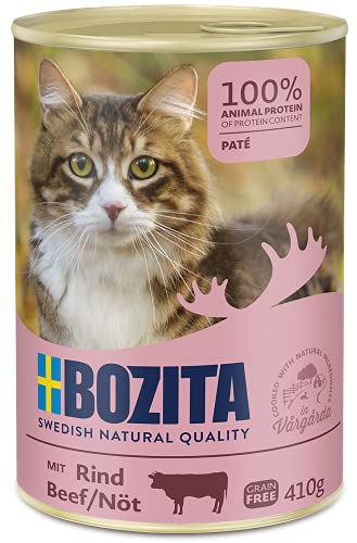 BOZITA Pate Nassfutter für Katzen mit Rind - Getreidefrei - 20 x 410 g - nachhaltig produziertes Katzenfutter für erwachsene Katzen - Alleinfuttermittel