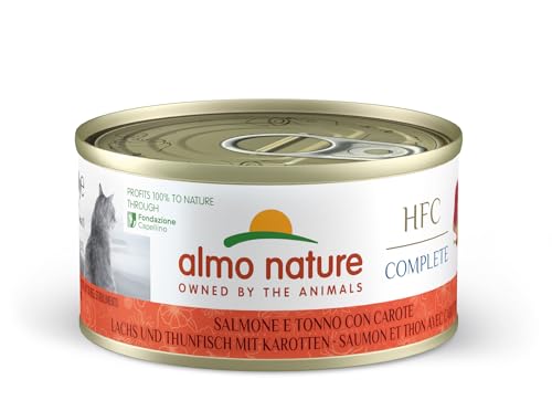 Almo Nature HFC Complete Nassfutter für Erwachsene Katzen - Lachs und Thunfisch mit Karotten - Packung mit 1 68 kg 24 x 70 g
