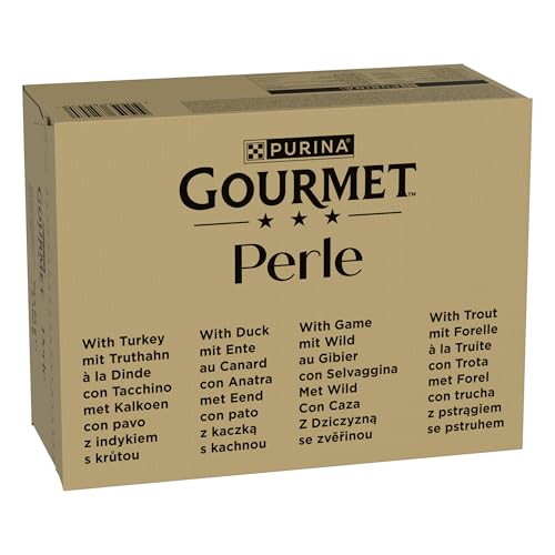 Gourmet Perle Erlesene Streifen in Gelee Katzenfutter nass Sorten-Mix 96er Pack 12 x 8 Beutel 85g