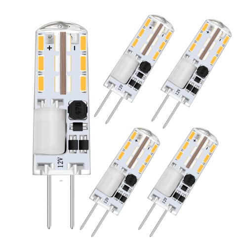 kuyamilay G4 LED lamp AC DC 12V G4 Mini Bulb 1.5W Low Power Capsule LED Light Bulbs Equivalent to 15W Halogen Bulb Non-dimmable Warmweiß LED Leuchtmittel Birnen 4 Pack