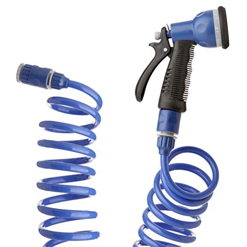 TATAY 15 m Spiralschlauch-Set mit UV-beständigen Kunststoffbeschlägen ideal für Terrassen und kleine Gärten.