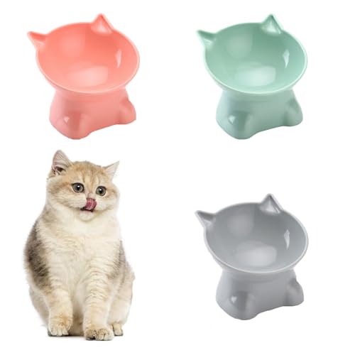 3 Stück Futternapf Katze Katzennapf Erhöht Fressnapf Katze mit 15 Neigung Design Katzen Futternapf Lebensmittelqualität Kunststoff Je Eine Für Blaugrau Pink Und Grün